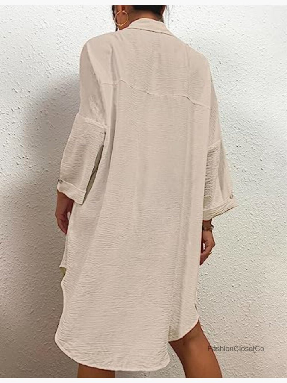 Modern Swimsuit Cover Up Blouse Button Down Shirt Dress Long Sleeve Lightweight - Picture 5 of 7